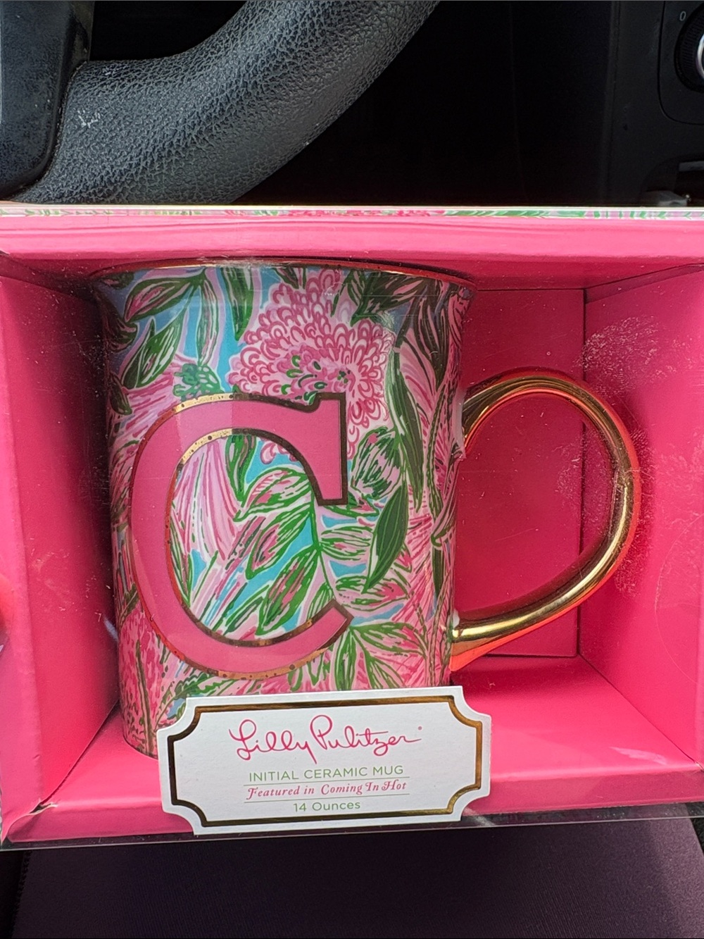 Lilly Pulitzer Pink Floral Initial C Mug with Gold Accent